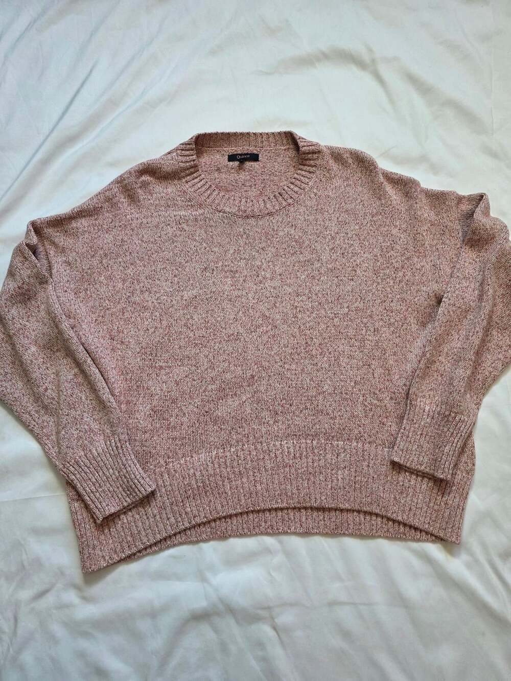 Quince Organic Cotton Sweater Size S Pink Marled Knit Pullover
